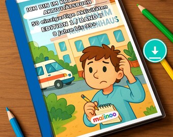 Regalo para nietos, ahijados, sobrinos y sobrinas: Libro de pasatiempos "Estoy en el hospital" para imprimir, con 50 páginas de pasatiempos y actividades E1/B7