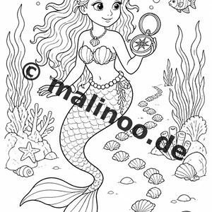 Libro da colorare di sirene per bambini – 100 pagine da colorare – Download PDF E1/B2 (DIN-A4) – Regalo, Attività, Calendario dell'Avvento, Compleanno immagine 11
