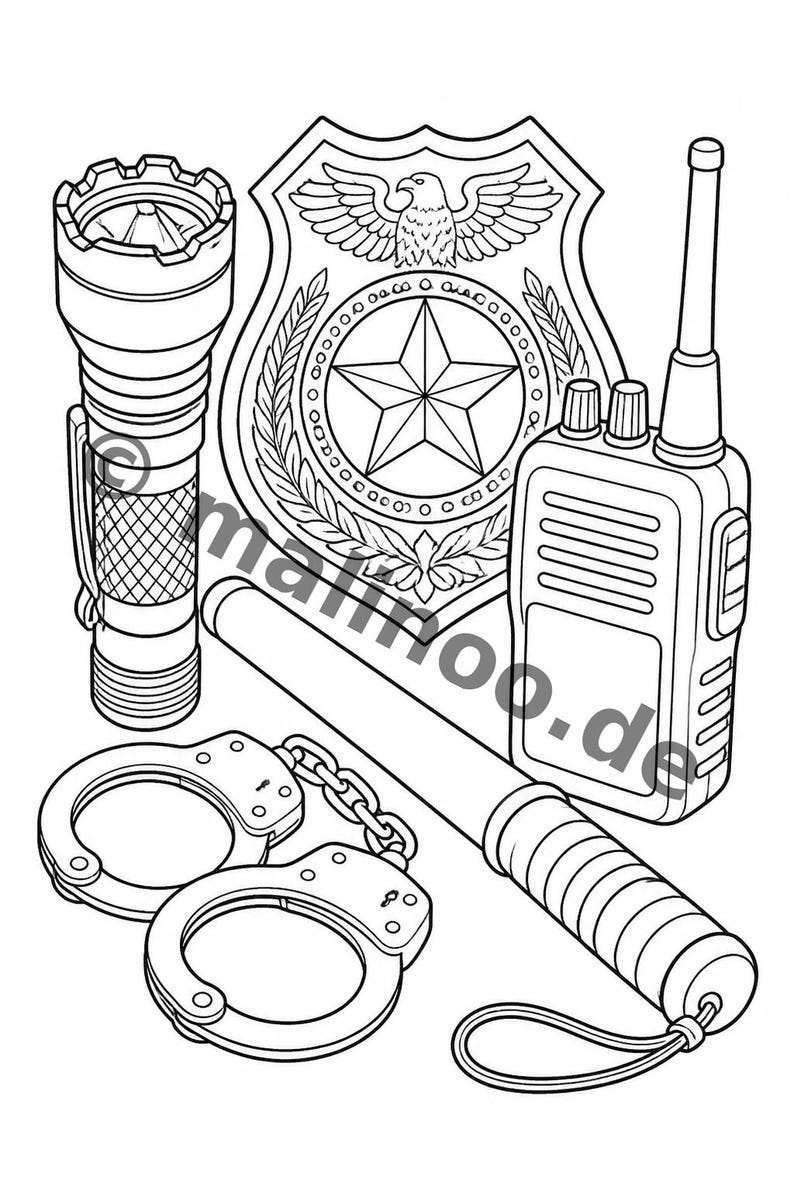 Libro para colorear de policías para niños: un descanso creativo sin pantallas – 20 páginas para colorear (DIN A5) E1/B1-5 imagen 17