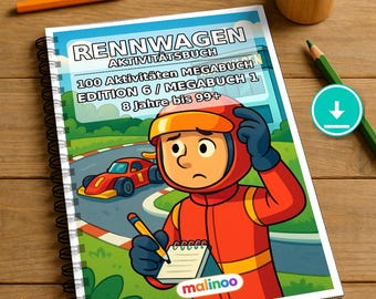 Racing Car Activity Book for Children – 100 Puzzle and Activity Pages – PDF Download E1/B1 (DIN-A4) – Gift, Activity, Advent Calendar