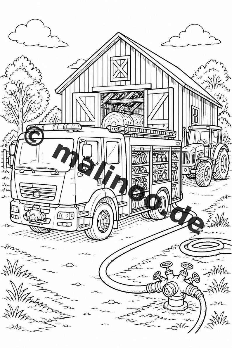 Fire Coloring Book for Kids – 20 Coloring Pages – PDF Download E1/B1 (DIN-A4) – Party Favor, Gift, Children's Birthday Party, Guest Gift image 5