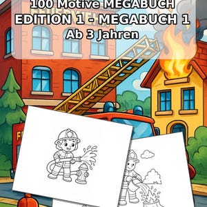 Livro de colorir infantil em estilo de quadrinhos sobre bombeiros – 100 páginas para colorir – Impresso + Folhas soltas E1/B1 (DIN A4) – Presente, atividade, calendário do Advento imagem 2
