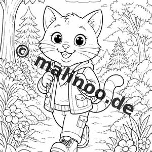 Katzen Malbuch Kinder – 50 Ausmalbilder – PDF Download E1/B1 (DIN-A4) – Geschenk, Reisebeschäftigung, Geburtstag, Beschäftigung Bild 5