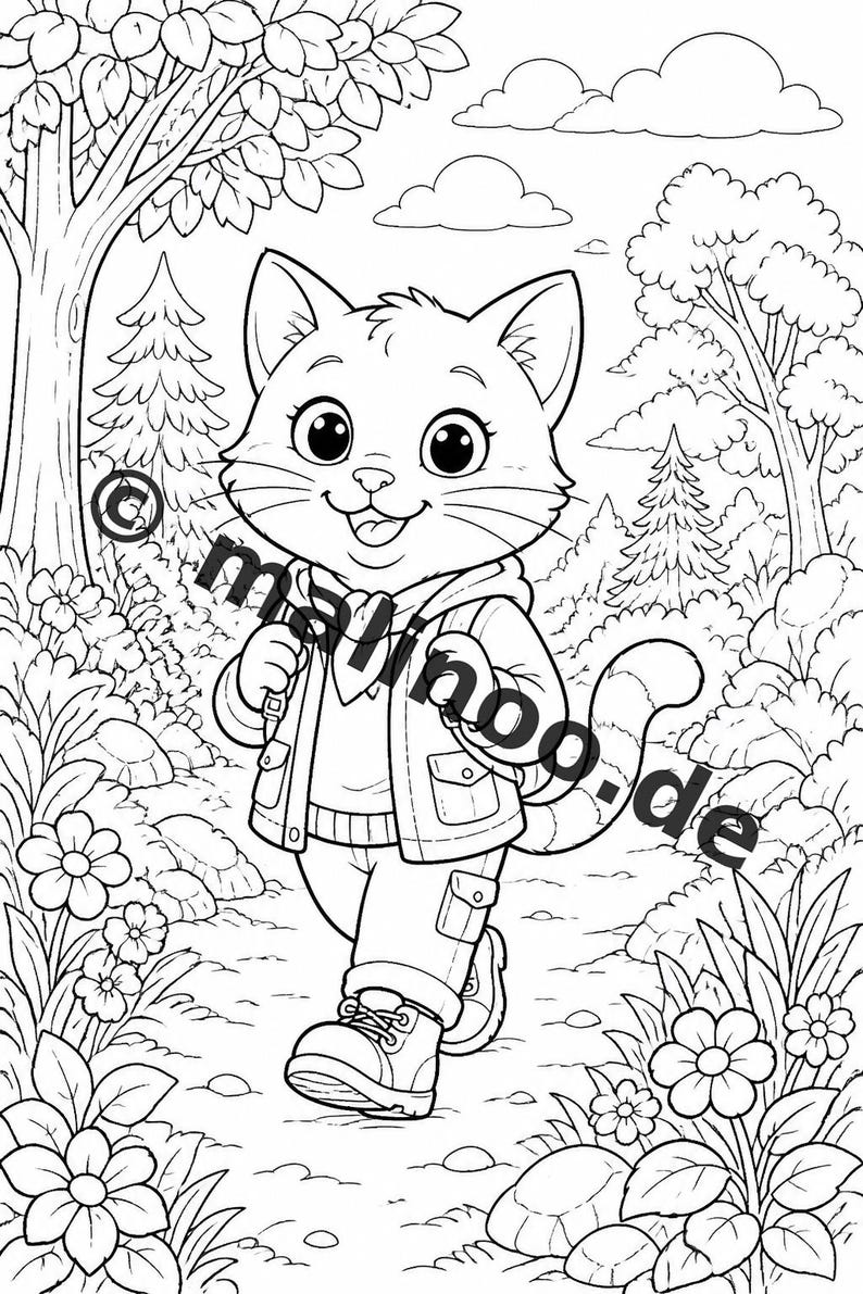 Katzen Malbuch Kinder – 50 Ausmalbilder – PDF Download E1/B1 (DIN-A4) – Geschenk, Reisebeschäftigung, Geburtstag, Beschäftigung Bild 5