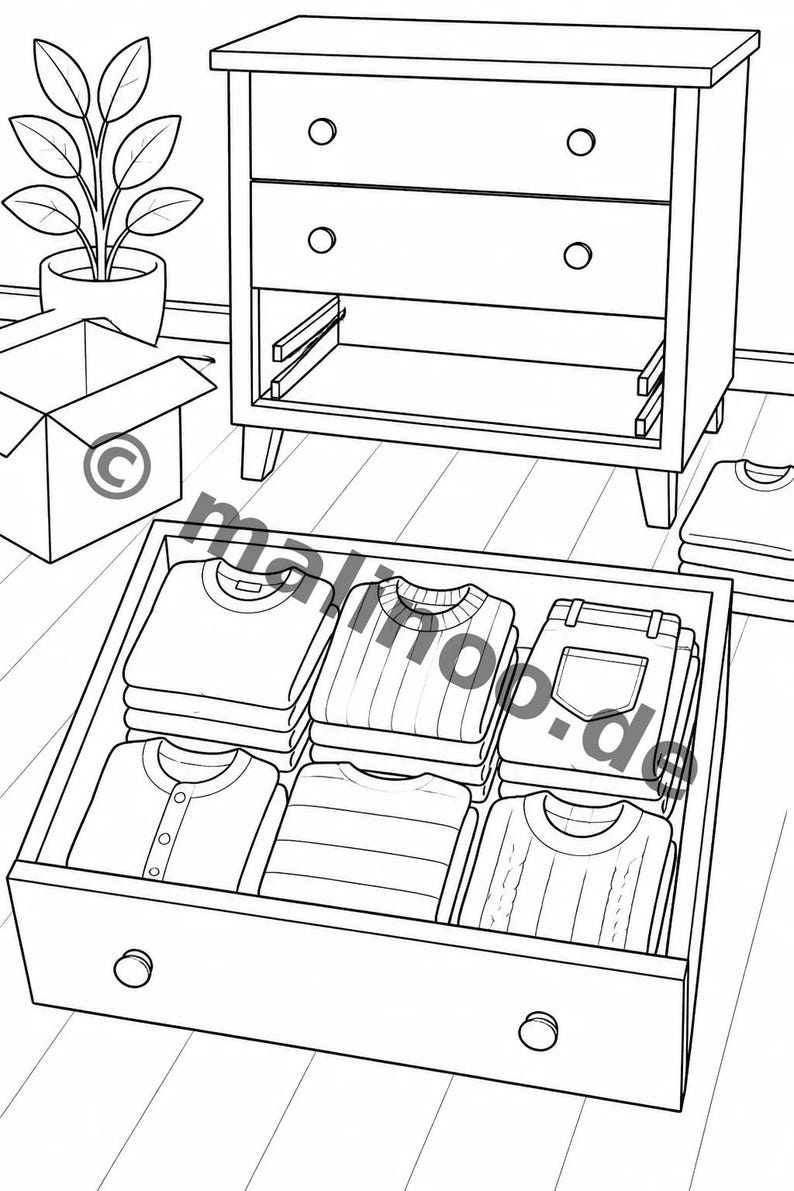 引っ越しします！子供向け塗り絵 – リラックスとマインドフルネスのための塗り絵 – 20ページ (PDF) E1/B1 画像 6