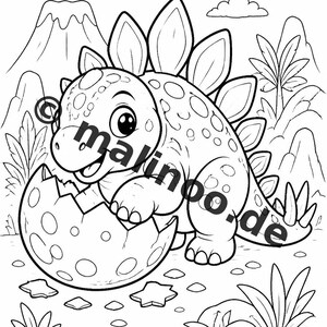 Atividade infantil para mesas de casamento e celebrações familiares: Livro de colorir para imprimir com 100 páginas para colorir de dinossauros bebês (PDF) E4 imagem 8