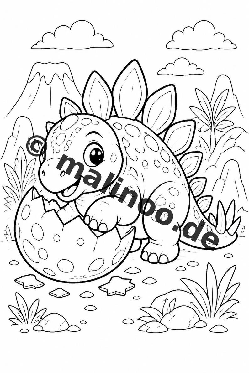 Atividade infantil para mesas de casamento e celebrações familiares: Livro de colorir para imprimir com 100 páginas para colorir de dinossauros bebês (PDF) E4 imagem 8