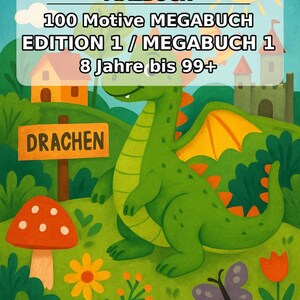 Drachen Malbuch Kinder – 100 Ausmalbilder – PDF Download E1/B1 (DIN-A4) – Geschenk, Beschäftigung, Adventskalender, Geburtstag Bild 2