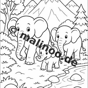 Elephant coloring book as a PDF for ages 3 and up – 100 pictures to color – printable template for home use, unlimited prints E2 image 8