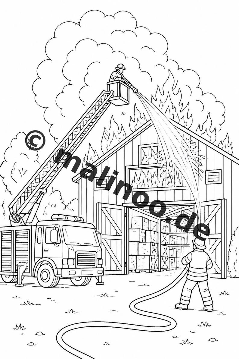 Livro de colorir de bombeiros em PDF para download digital – 20 páginas para colorir para crianças – Livro 03 Edição 1 (DIN-A4) imagem 17