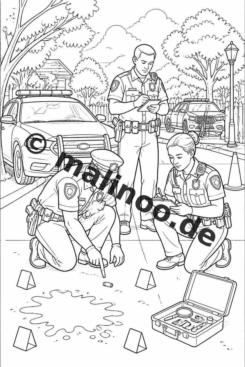 Police Coloring Book for Kids – 100 Coloring Pages – PDF Download E1/B4 (DIN-A4) – Gift, Activity, Advent Calendar, Birthday image 14