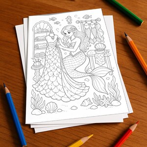 Livre d'activités sur le thème des sirènes pour enfants – 100 pages de jeux et d'activités – Imprimé + pages détachables E1/B1 (DIN A4) – Cadeau, Activité image 1