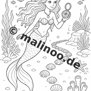 Livre de coloriage de sirènes pour enfants – 100 pages à colorier – Téléchargement PDF E1/B6 (DIN-A4) – Cadeau, activité, calendrier de l'Avent, anniversaire image 11