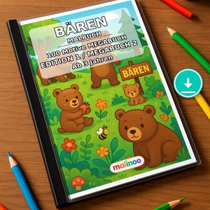 Berenkleurboek voor kinderen – 100 kleurplaten – PDF-download E1/B2 (DIN-A4) – Cadeau, activiteit, adventskalender, verjaardag afbeelding 1
