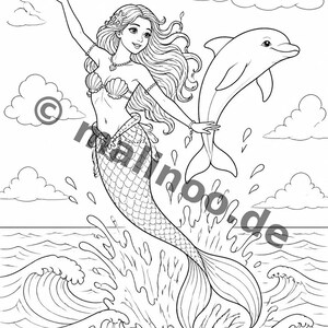 Gift idea for grandchildren and godchildren: Mermaid coloring book with 100 coloring pages (DIN A4) E6 image 9