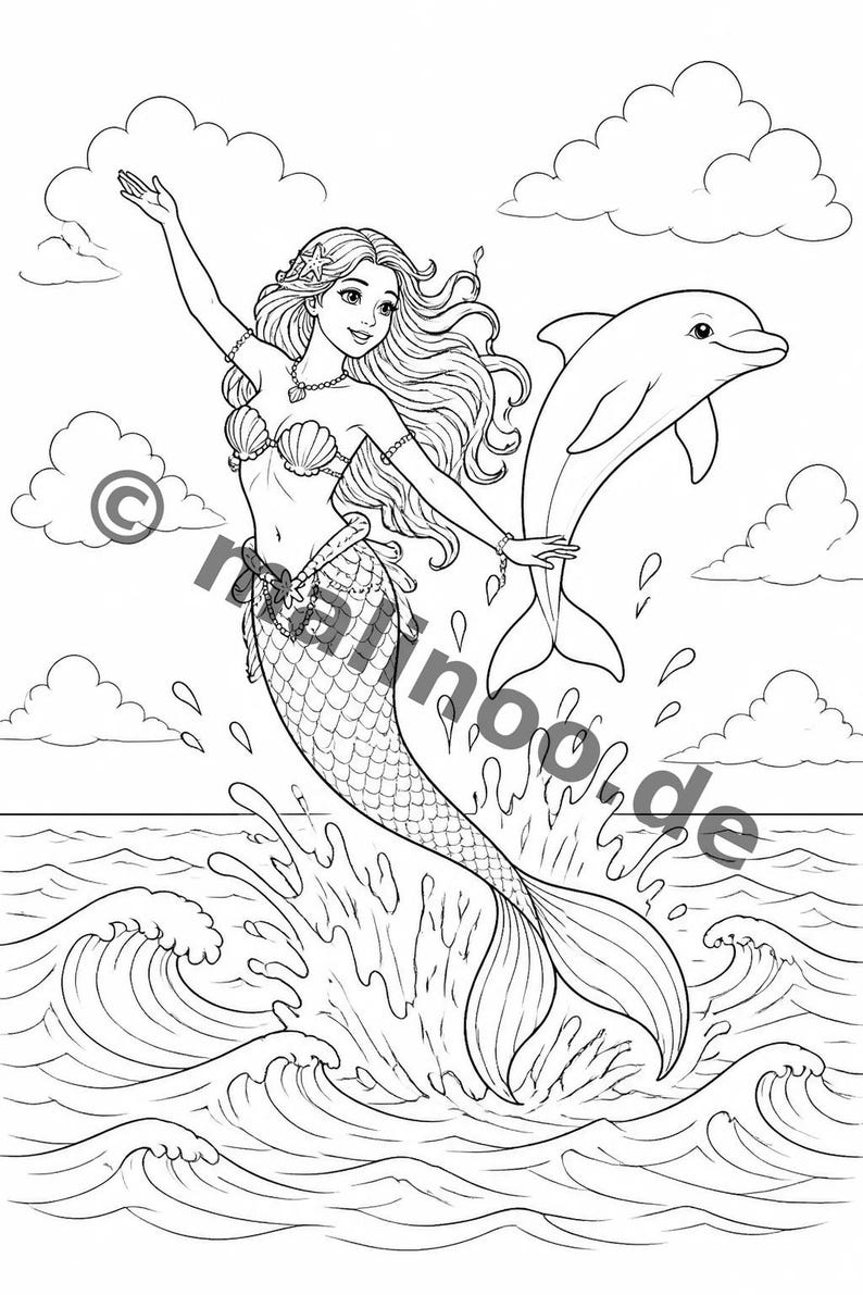 Gift idea for grandchildren and godchildren: Mermaid coloring book with 100 coloring pages (DIN A4) E6 image 9