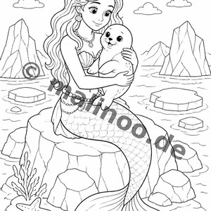 100 Motive Meerjungfrauen zum Ausmalen ab 6 Jahren – kleines Ostergeschenk für Kinder – Malbuch zum Ausmalen (DIN-A4) E5 Bild 15