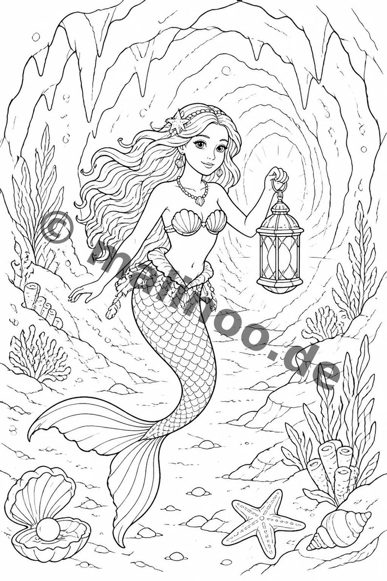 Gift idea for grandchildren and godchildren: Mermaid coloring book with 100 coloring pages (DIN A4) E6 image 12