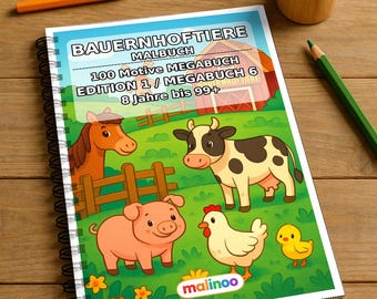 Bauernhof Malbuch gedruckt und gebunden – 100 Ausmalbilder für Kinder – MEGABUCH 06 Edition 1 – Beidseitig bedruckt (DIN-A4)