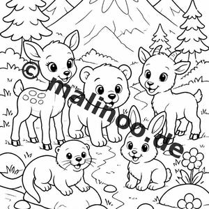 Dierenkleurboek voor kinderen – 50 kleurplaten – PDF-download E1/B1 (DIN-A4) – Cadeau, reisactiviteit, verjaardag, knutselactiviteit afbeelding 8