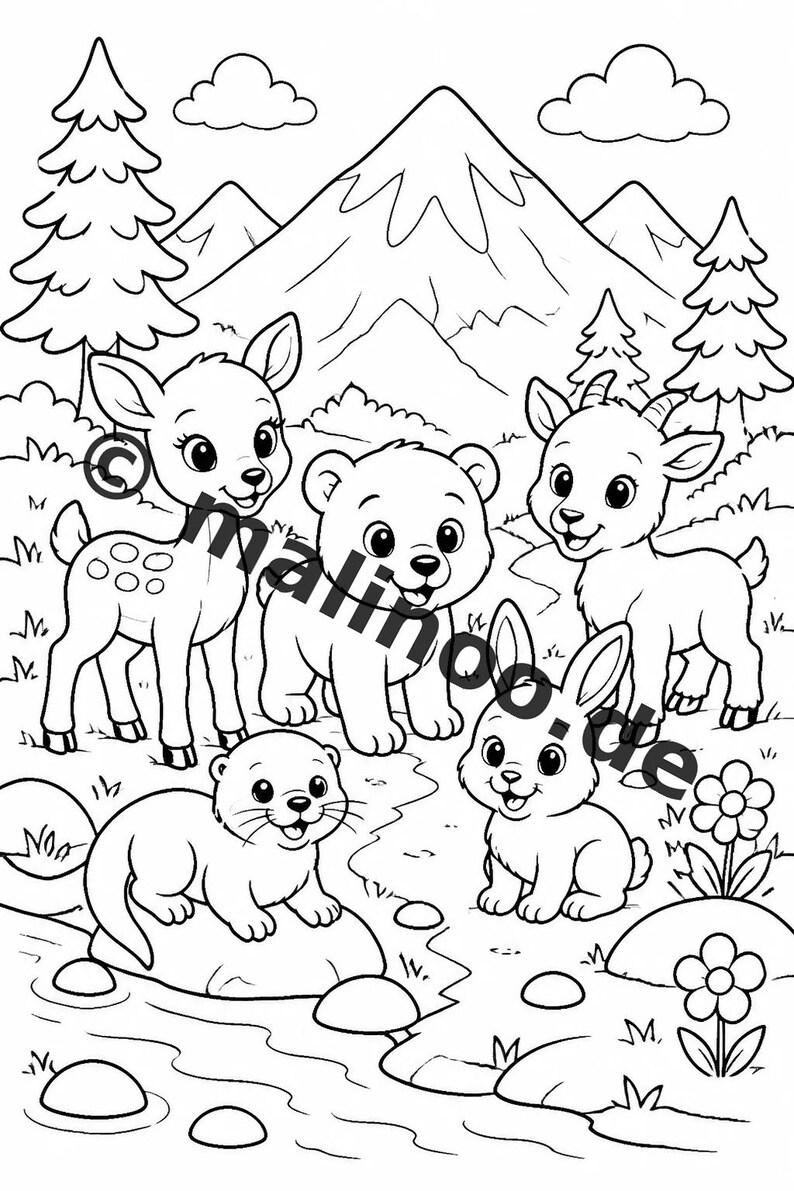 Dierenkleurboek voor kinderen – 50 kleurplaten – PDF-download E1/B1 (DIN-A4) – Cadeau, reisactiviteit, verjaardag, knutselactiviteit afbeelding 8