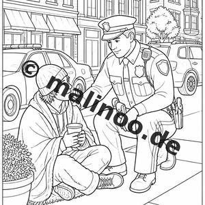 Livre de coloriage Police pour enfants – 50 pages à colorier – Téléchargement PDF E1/B3 (DIN-A4) – Cadeau, activité de voyage, anniversaire, loisirs image 6