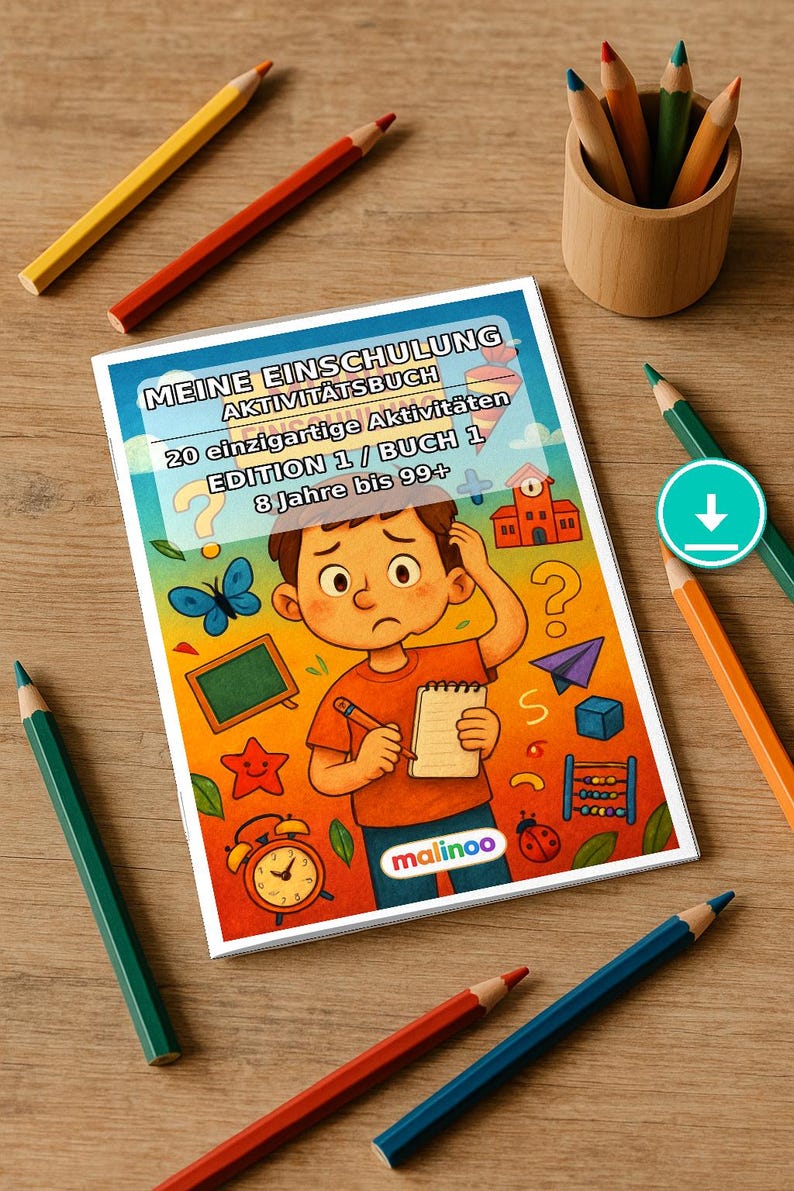 For kindergarten, daycare and preschool: My first day of school - printable puzzle sheets with 20 puzzle and activity pages (PDF) E1/B1 image 1