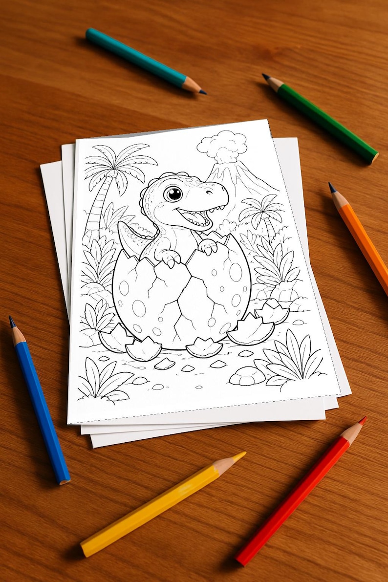 Baby-Dinosaurier Malbuch gedruckt, ungebunden – 100 Ausmalbilder für Kinder – MEGABUCH 01 Edition 1 (DIN-A4) Bild 1