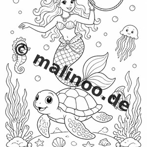 Libro da colorare di sirene per bambini – 100 pagine da colorare – Download PDF E1/B2 (DIN-A4) – Regalo, Attività, Calendario dell'Avvento, Compleanno immagine 8
