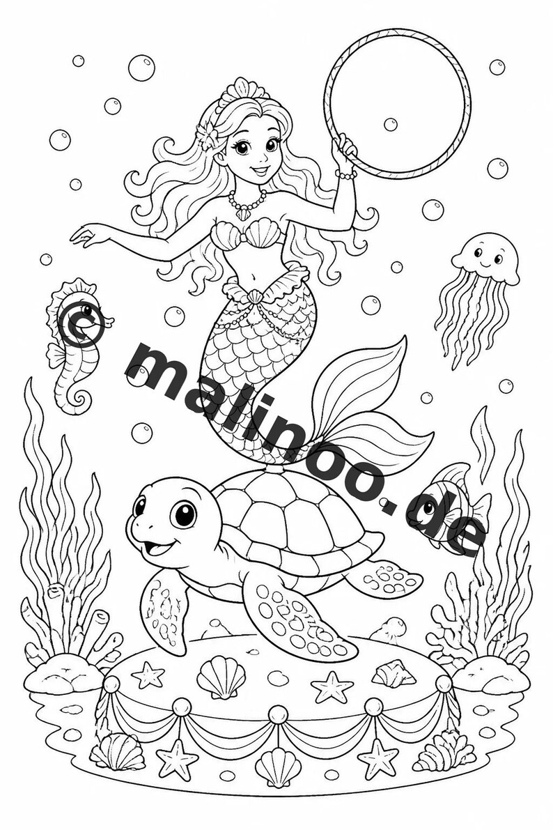 Libro da colorare di sirene per bambini – 100 pagine da colorare – Download PDF E1/B2 (DIN-A4) – Regalo, Attività, Calendario dell'Avvento, Compleanno immagine 8