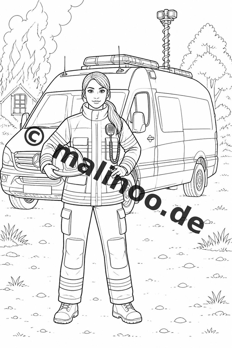 Feuerwehr Malbuch PDF Download digital – 50 Ausmalbilder für Kinder – Band 02 Edition 1 (DIN-A4) Bild 11