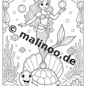 Meerjungfrauen Malbuch PDF Download digital – 100 Ausmalbilder für Kinder – MEGABUCH 01 Edition 1 (DIN-A4) imagem 8