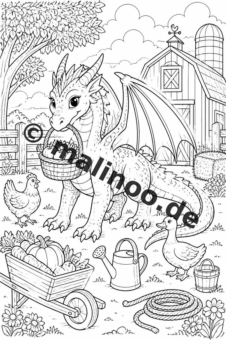 Drachen Malbuch Kinder – 100 Ausmalbilder – PDF Download E1/B1 (DIN-A4) – Geschenk, Beschäftigung, Adventskalender, Geburtstag Bild 9