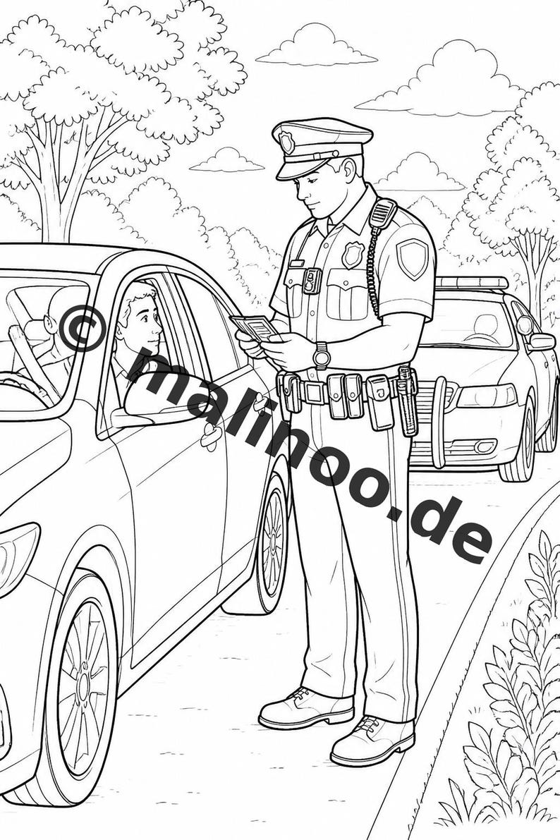 Livro de colorir policial para crianças – 50 páginas para colorir – Download em PDF E1/B5 (DIN-A4) – Presente, atividade para viagens, aniversário, diversão garantida imagem 18