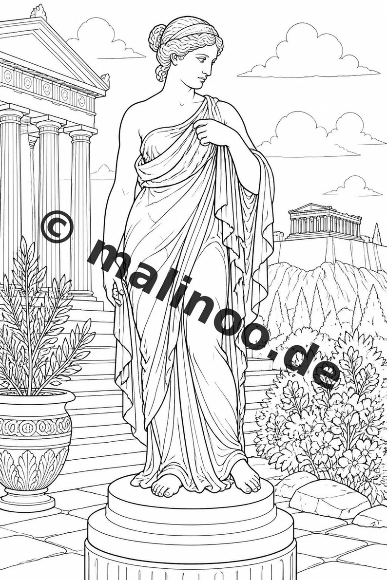 Greece Coloring Book for Kids – 50 Coloring Pages – PDF Download E1/B1 (DIN-A4) – Gift, Travel Activity, Birthday, Activity image 4