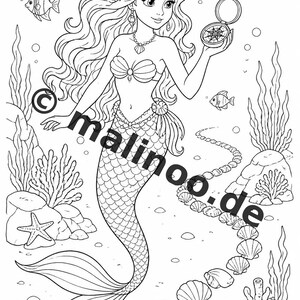 Meerjungfrauen Malbuch Kinder – 100 Ausmalbilder – PDF Download E1/B5 (DIN-A4) – Geschenk, Beschäftigung, Adventskalender, Geburtstag Bild 11
