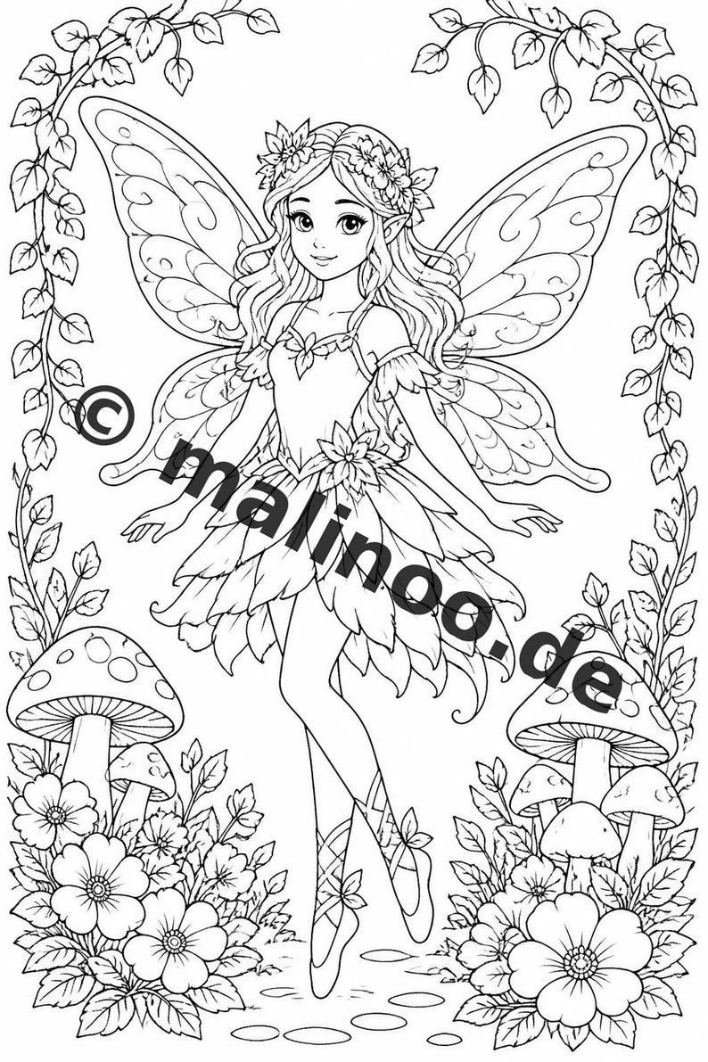 Fairy coloring book to print for ages 8 and up – 100 pictures to color – creative without a phone or tablet (PDF) E2 image 3