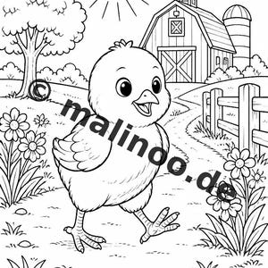 Libro para colorear de animales de granja para niños – 50 páginas para colorear – Descarga en PDF E1/B3 (DIN-A4) – Regalo, actividad de viaje, cumpleaños, actividad imagen 8