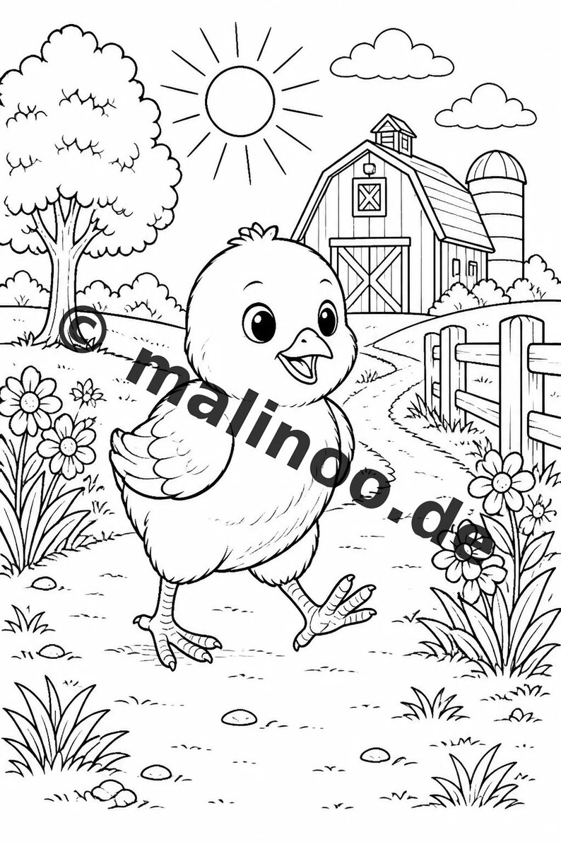 Libro para colorear de animales de granja para niños – 50 páginas para colorear – Descarga en PDF E1/B3 (DIN-A4) – Regalo, actividad de viaje, cumpleaños, actividad imagen 8