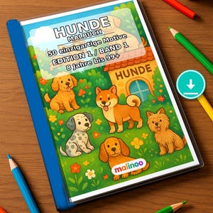 Hunde Malbuch Kinder – 50 Ausmalbilder – PDF Download E1/B1 (DIN-A4) – Geschenk, Reisebeschäftigung, Geburtstag, Beschäftigung Bild 1