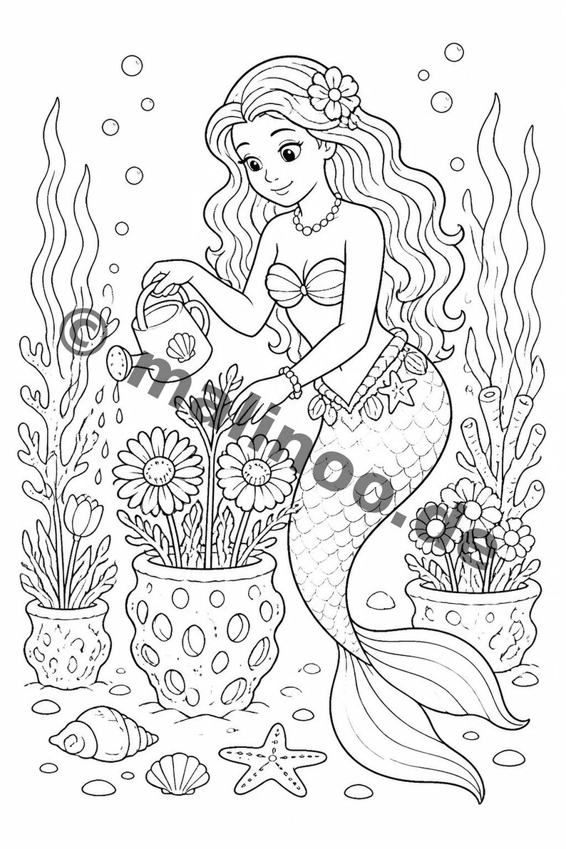 100 Motive Meerjungfrauen zum Ausmalen ab 6 Jahren – kleines Ostergeschenk für Kinder – Malbuch zum Ausmalen (DIN-A4) E5 Bild 17