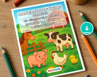 Libro da colorare a tema fattoria in formato PDF - Download digitale - 20 pagine da colorare per bambini - Libro 04 Edizione 1 (DIN-A4)