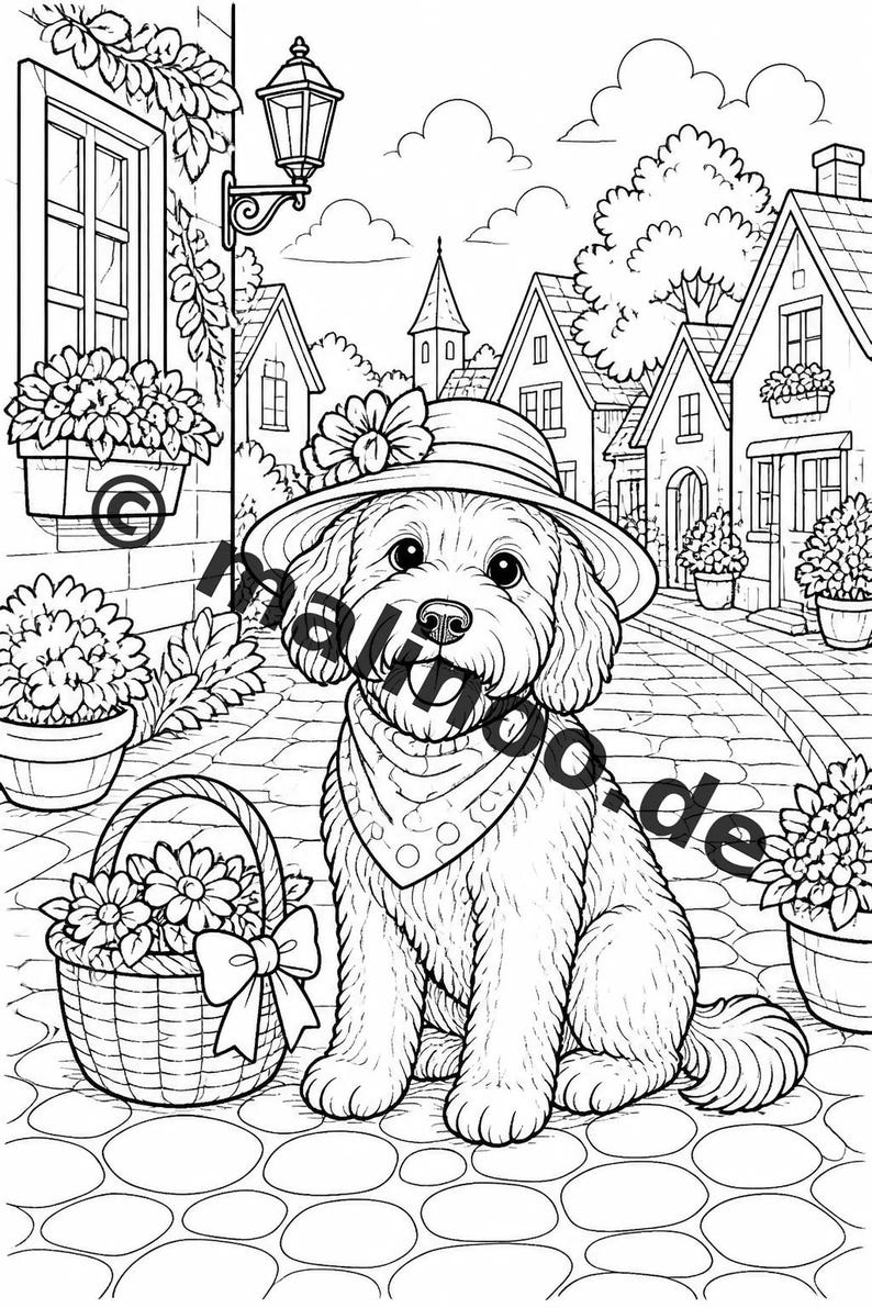 Hunde Malbuch Kinder – 50 Ausmalbilder – PDF Download E1/B1 (DIN-A4) – Geschenk, Reisebeschäftigung, Geburtstag, Beschäftigung Bild 7