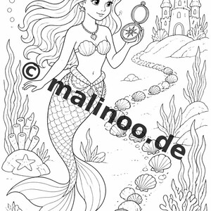 Meerjungfrauen Malbuch PDF Download digital – 100 Ausmalbilder für Kinder – MEGABUCH 01 Edition 1 (DIN-A4) imagem 11