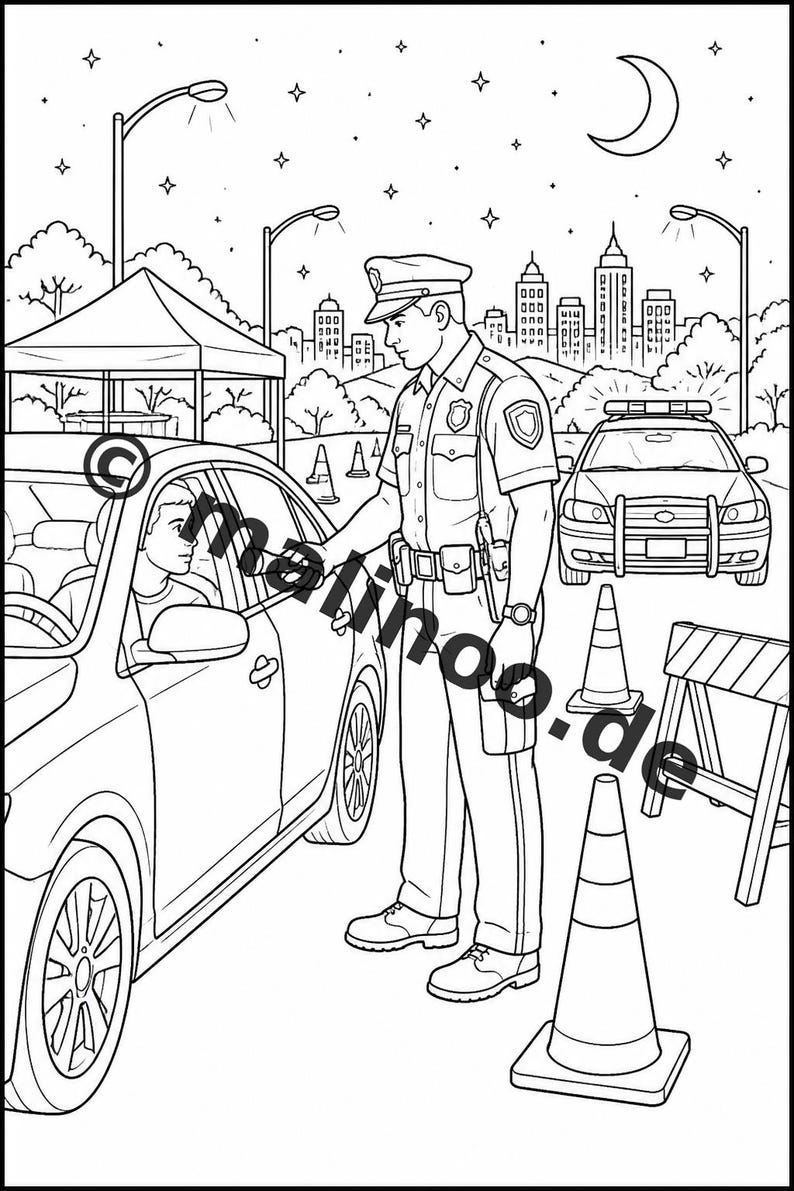 Police Coloring Book for Kids – 20 Coloring Pages – PDF Download E1/B3 (DIN-A4) – Party Favor, Gift, Children's Birthday Party, Party Favor image 17