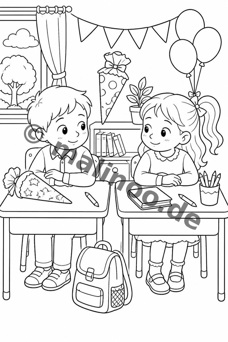 My First Day of School Creative Coloring Book for Ages 6 and Up – 100 Pictures to Color – Gift for Siblings on Birth (PDF) E2 image 10