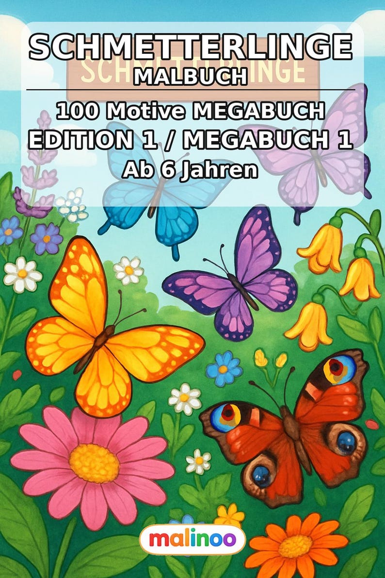 Schmetterlinge Malbuch Kinder – 100 Ausmalbilder – PDF Download E1/B1 (DIN-A4) – Geschenk, Beschäftigung, Adventskalender, Geburtstag Bild 2