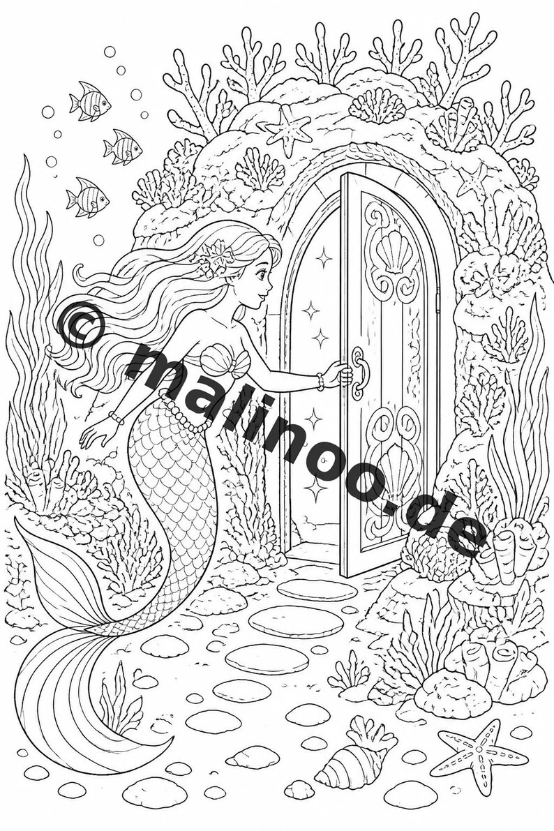Libro para colorear de sirenas para niños – 100 páginas para colorear – Descarga en PDF E1/B4 (DIN-A4) – Regalo, actividad, calendario de adviento, cumpleaños imagen 10