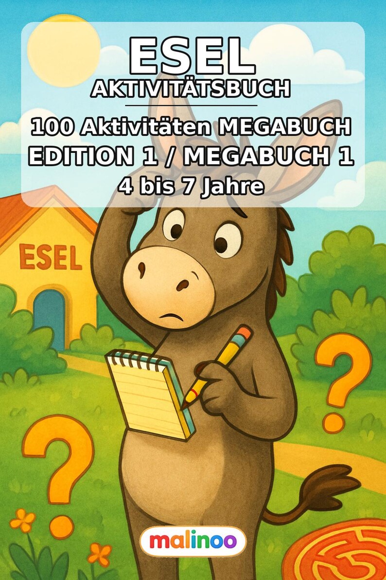 Libro de actividades del burro para niños – 100 páginas de puzles y actividades – Descarga en PDF E1/B1 (DIN-A4) – Regalo, actividades, calendario de adviento imagen 2