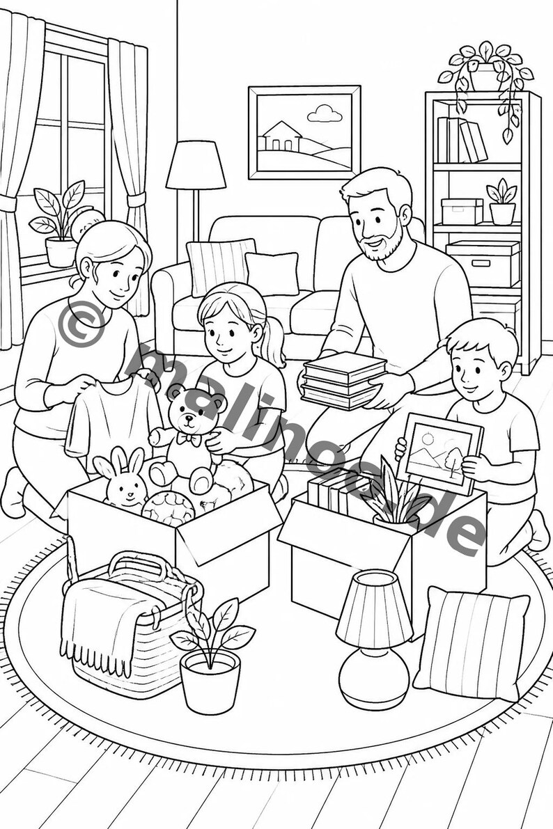 We gaan verhuizen! Printbare kleurplaten voor kinderen vanaf 6 jaar – 20 afbeeldingen om in te kleuren – bevordert de fijne motoriek en concentratie (PDF) E1/B2 afbeelding 11